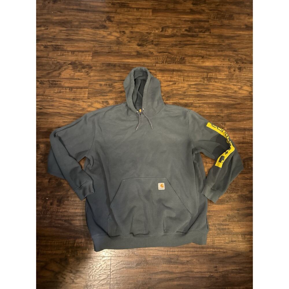 Carhartt Grey Hoodie With Yellow Logo Size XL